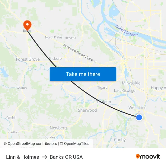 Linn & Holmes to Banks OR USA map