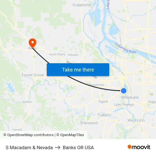 S Macadam & Nevada to Banks OR USA map