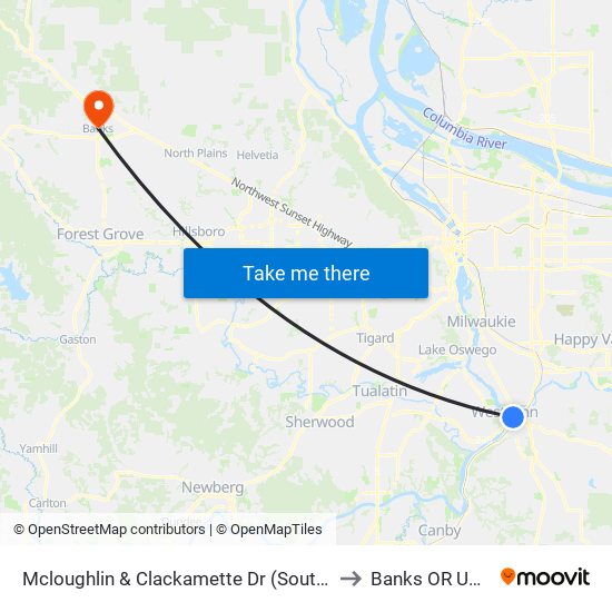 Mcloughlin & Clackamette Dr (South) to Banks OR USA map