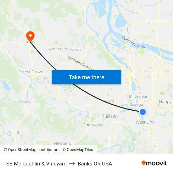 SE Mcloughlin & Vineyard to Banks OR USA map