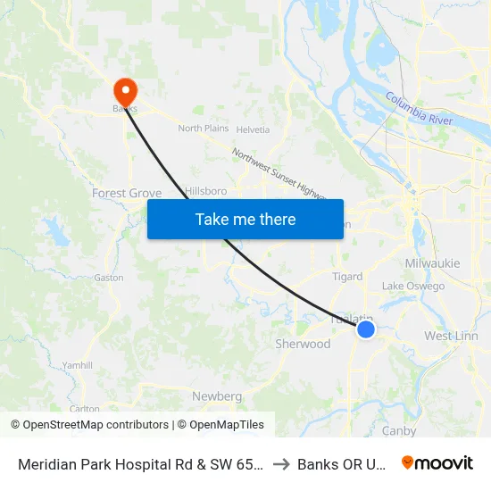 Meridian Park Hospital Rd & SW 65th to Banks OR USA map
