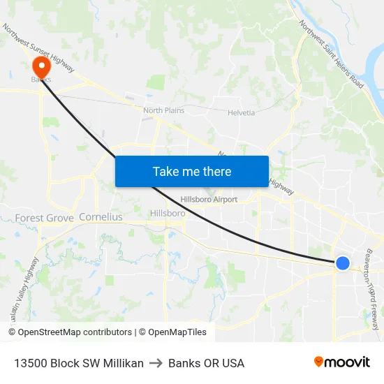 13500 Block SW Millikan to Banks OR USA map