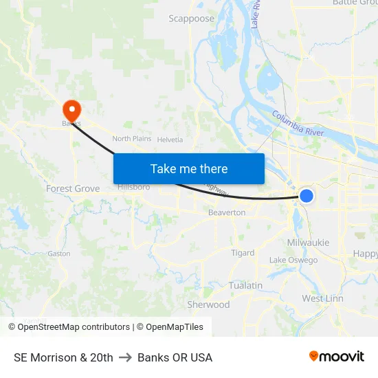 SE Morrison & 20th to Banks OR USA map