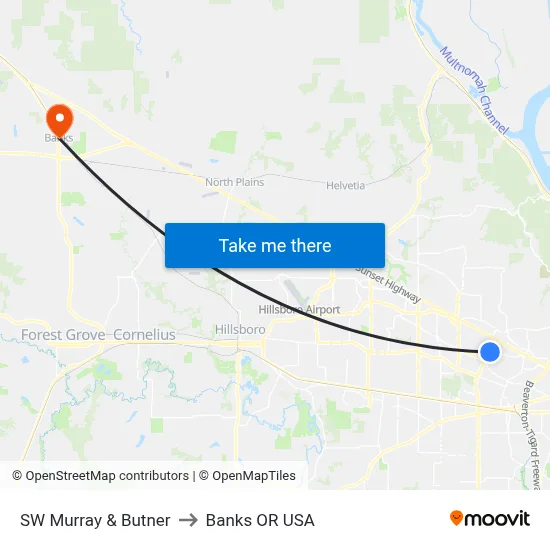 SW Murray & Butner to Banks OR USA map
