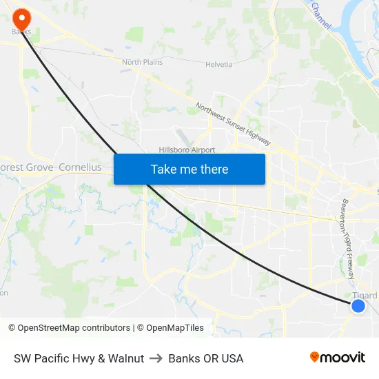 SW Pacific Hwy & Walnut to Banks OR USA map