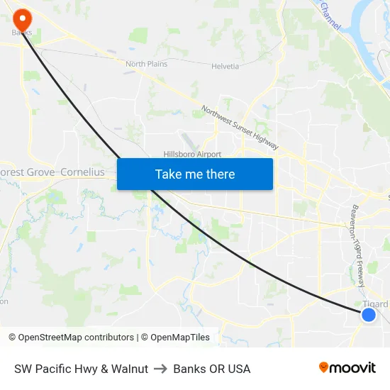 SW Pacific Hwy & Walnut to Banks OR USA map