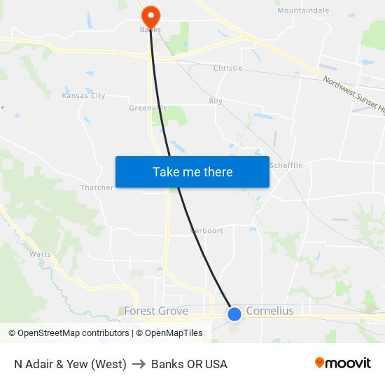 N Adair & Yew (West) to Banks OR USA map