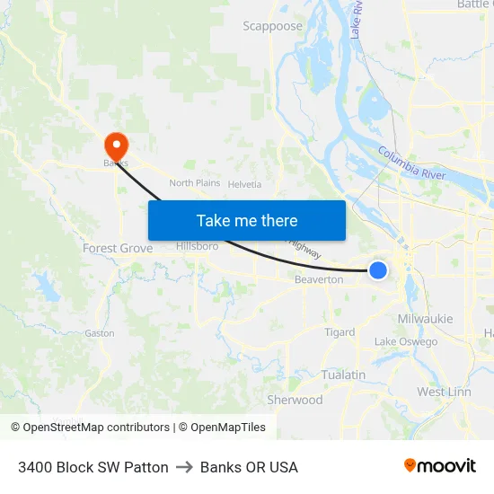 3400 Block SW Patton to Banks OR USA map