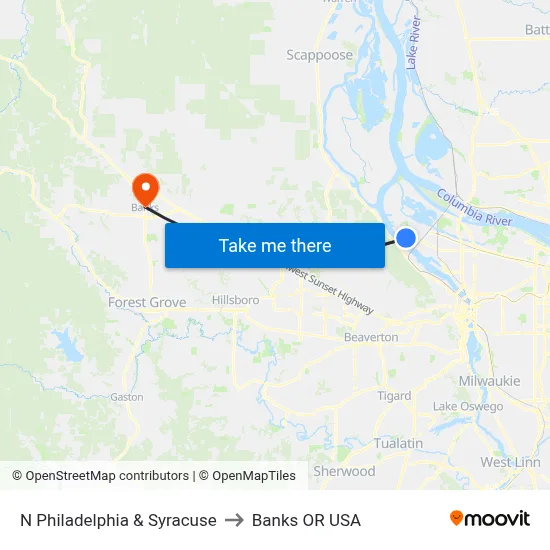 N Philadelphia & Syracuse to Banks OR USA map