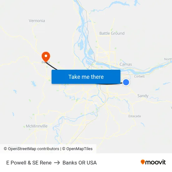 E Powell & SE Rene to Banks OR USA map