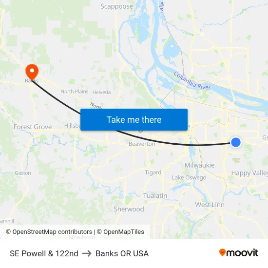 SE Powell & 122nd to Banks OR USA map