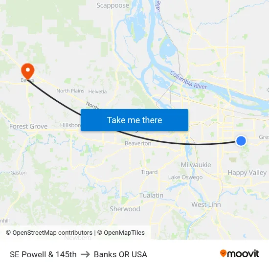 SE Powell & 145th to Banks OR USA map