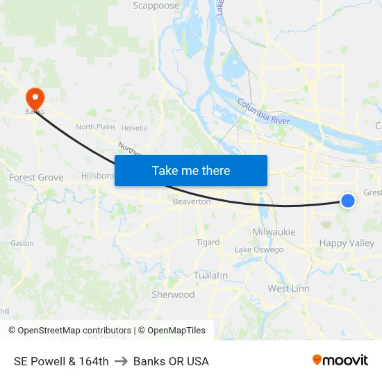 SE Powell & 164th to Banks OR USA map