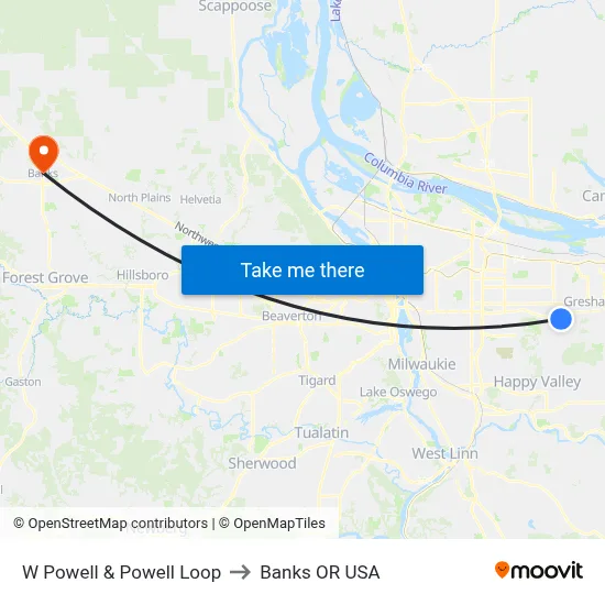 W Powell & Powell Loop to Banks OR USA map