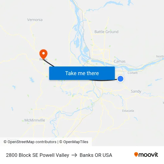 2800 Block SE Powell Valley to Banks OR USA map
