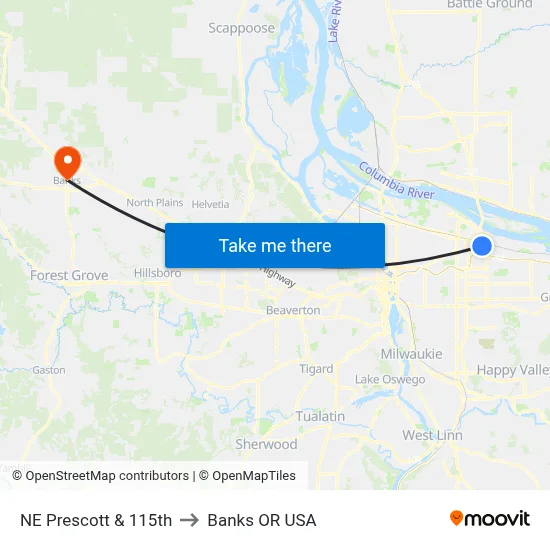 NE Prescott & 115th to Banks OR USA map