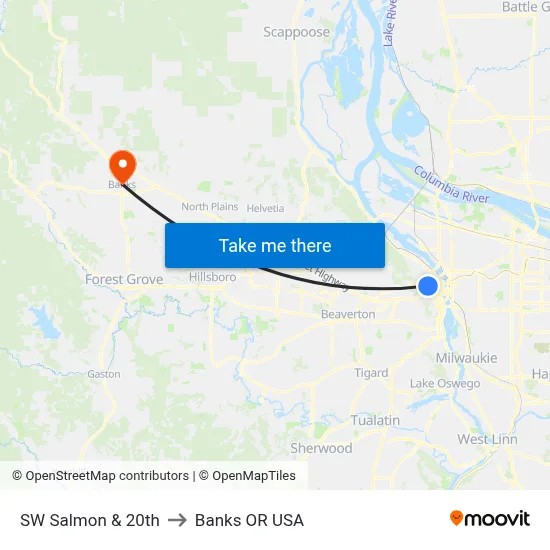 SW Salmon & 20th to Banks OR USA map