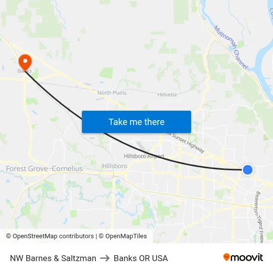 NW Barnes & Saltzman to Banks OR USA map
