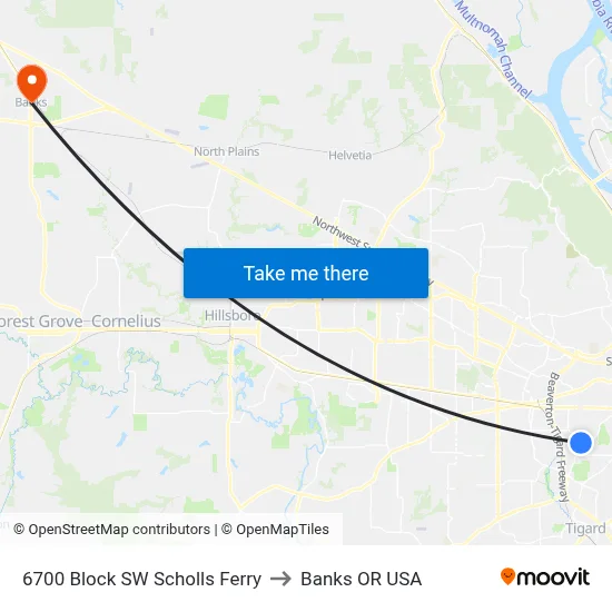 6700 Block SW Scholls Ferry to Banks OR USA map