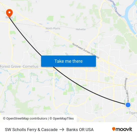 SW Scholls Ferry & Cascade to Banks OR USA map