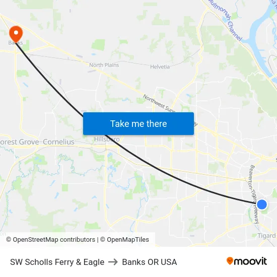 SW Scholls Ferry & Eagle to Banks OR USA map
