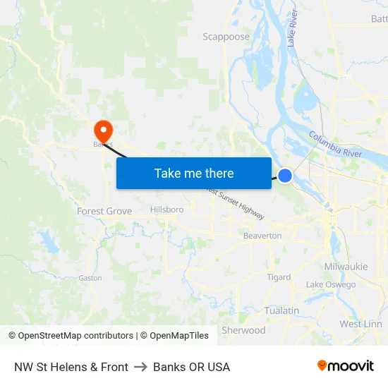 NW St Helens & Front to Banks OR USA map