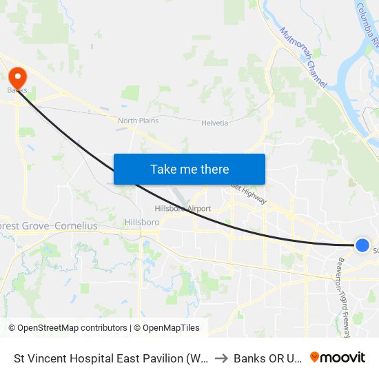 St Vincent Hospital East Pavilion (West) to Banks OR USA map