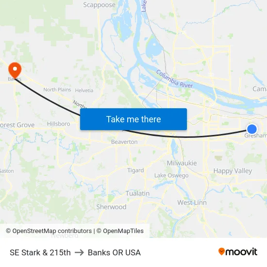 SE Stark & 215th to Banks OR USA map