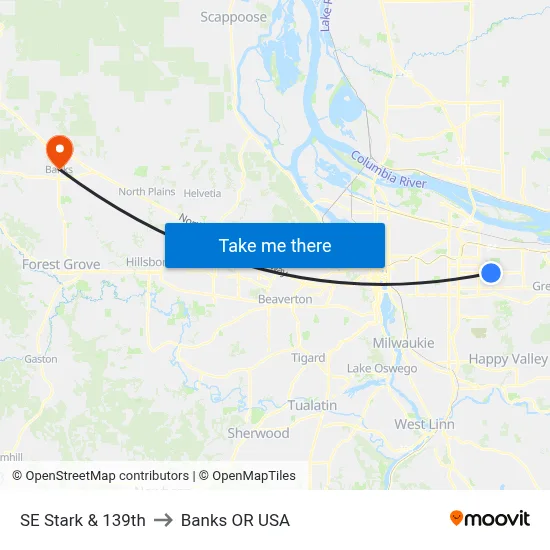 SE Stark & 139th to Banks OR USA map