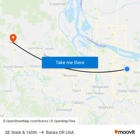 SE Stark & 160th to Banks OR USA map