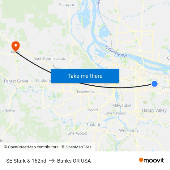 SE Stark & 162nd to Banks OR USA map