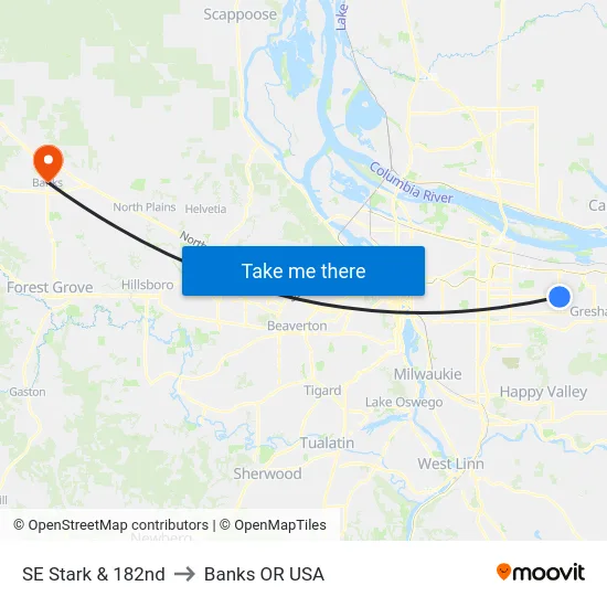 SE Stark & 182nd to Banks OR USA map