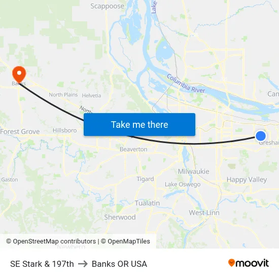 SE Stark & 197th to Banks OR USA map