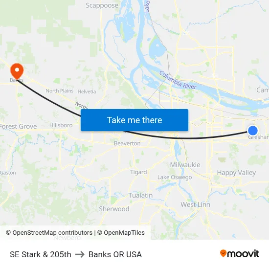 SE Stark & 205th to Banks OR USA map