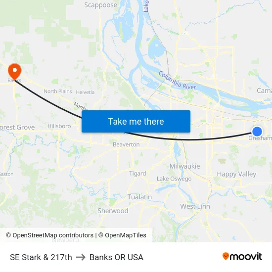 SE Stark & 217th to Banks OR USA map