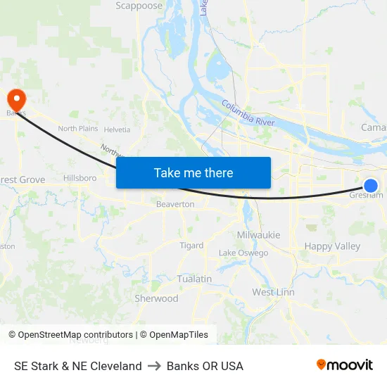 SE Stark & NE Cleveland to Banks OR USA map