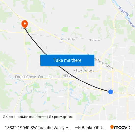 18882-19040 SW Tualatin Valley Hwy to Banks OR USA map