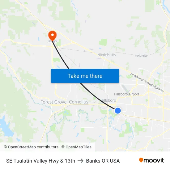 SE Tualatin Valley Hwy & 13th to Banks OR USA map