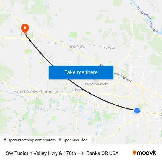 SW Tualatin Valley Hwy & 170th to Banks OR USA map