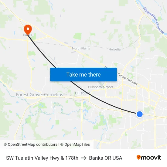 SW Tualatin Valley Hwy & 178th to Banks OR USA map