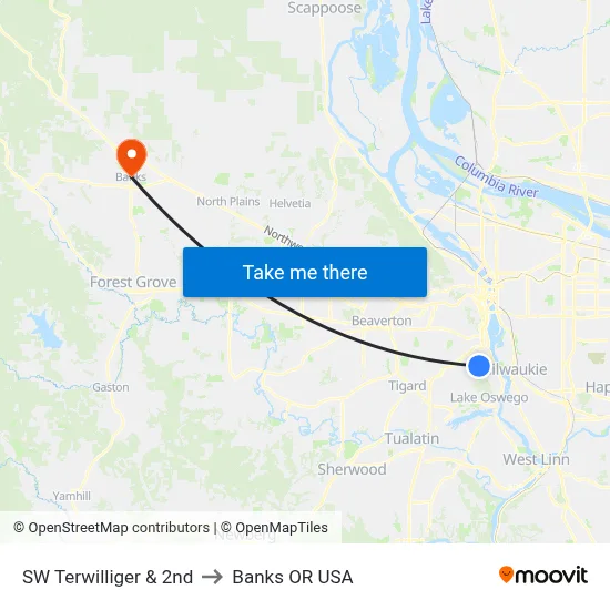 SW Terwilliger & 2nd to Banks OR USA map