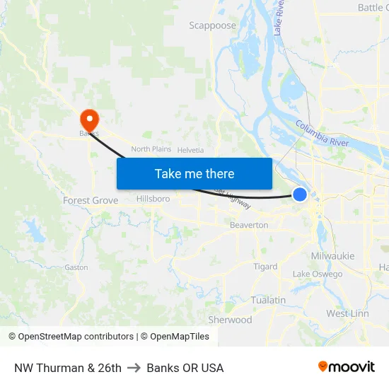 NW Thurman & 26th to Banks OR USA map