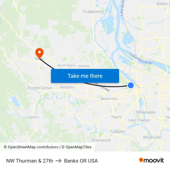 NW Thurman & 27th to Banks OR USA map