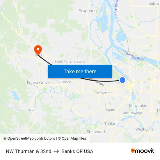 NW Thurman & 32nd to Banks OR USA map