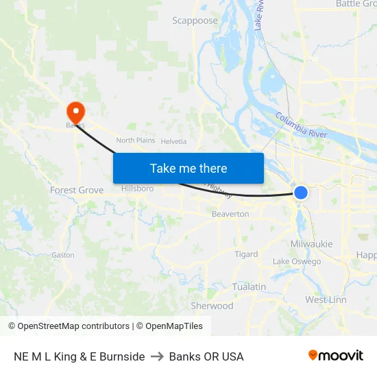 NE M L King & E Burnside to Banks OR USA map