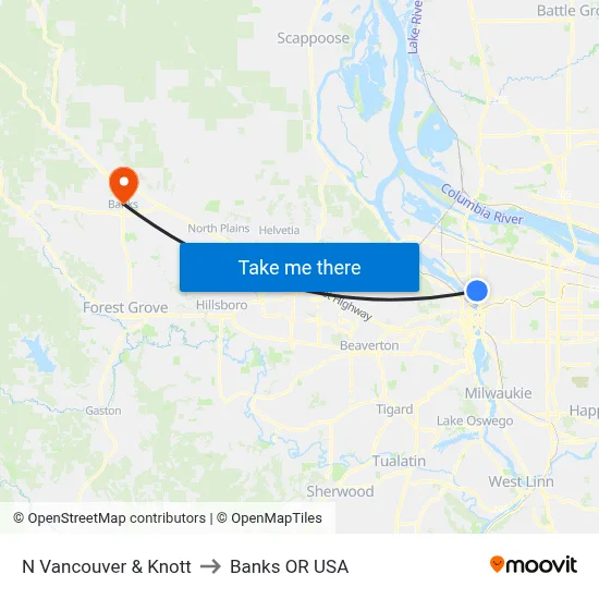 N Vancouver & Knott to Banks OR USA map