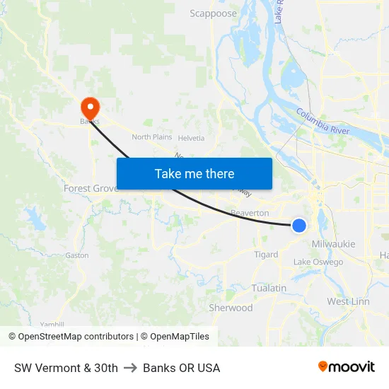 SW Vermont & 30th to Banks OR USA map