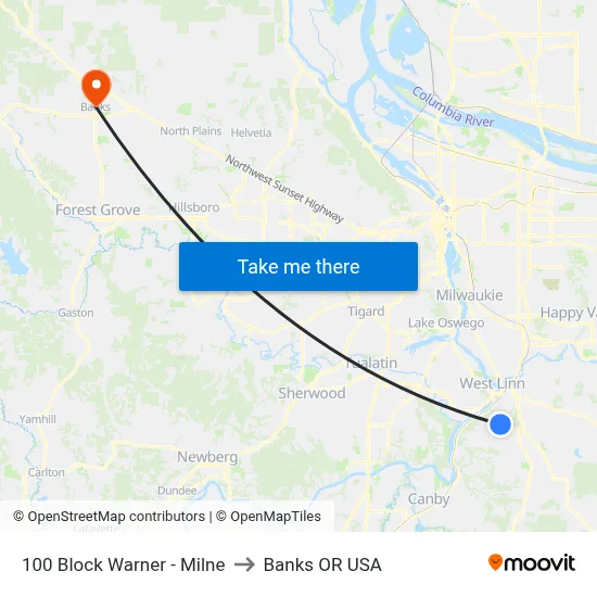 100 Block Warner - Milne to Banks OR USA map