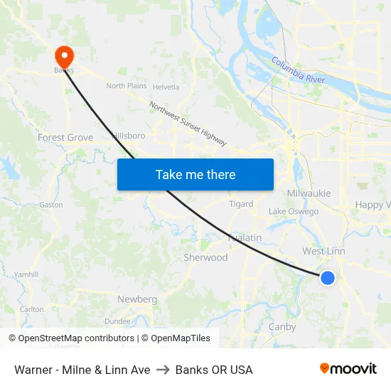Warner - Milne & Linn Ave to Banks OR USA map