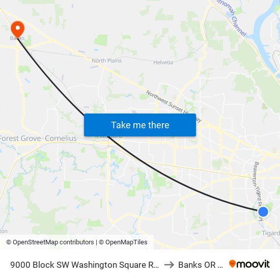 9000 Block SW Washington Square Rd (North) to Banks OR USA map